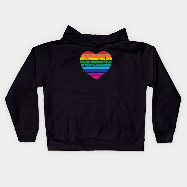 Retro Rainbow Heart - Pride Kids Hoodie by meownarchy